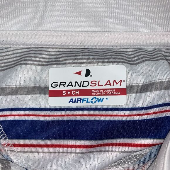 Vintage Y2K Grand Slam Men's Small Airflow‎ White Blue Striped Polo Shirt Tennis - Picture 2 of 5